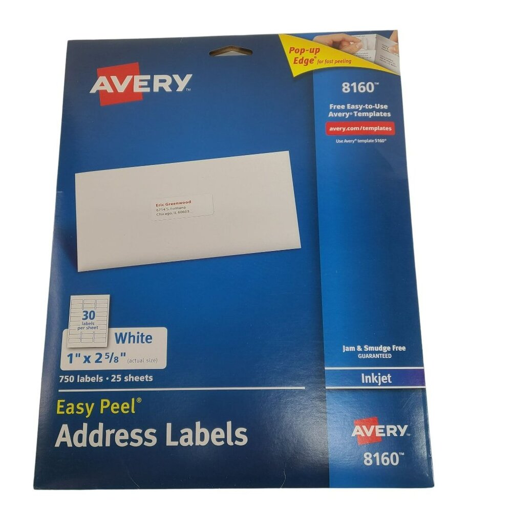 Avery Inkjet Address Labels Printable 1" x 2 5/8" White Box Of 750 8160